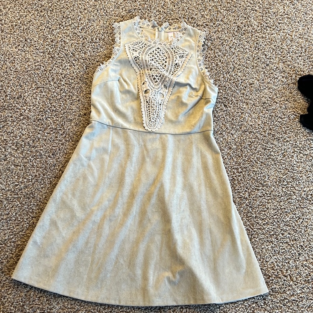 Simple embroidered faux suede dress